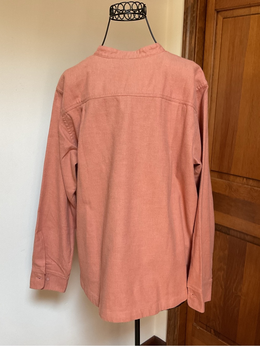 Muji Stand Collar Button-Up Shirt in Smoky Orange, medium, new with tags - Picture 4 of 6